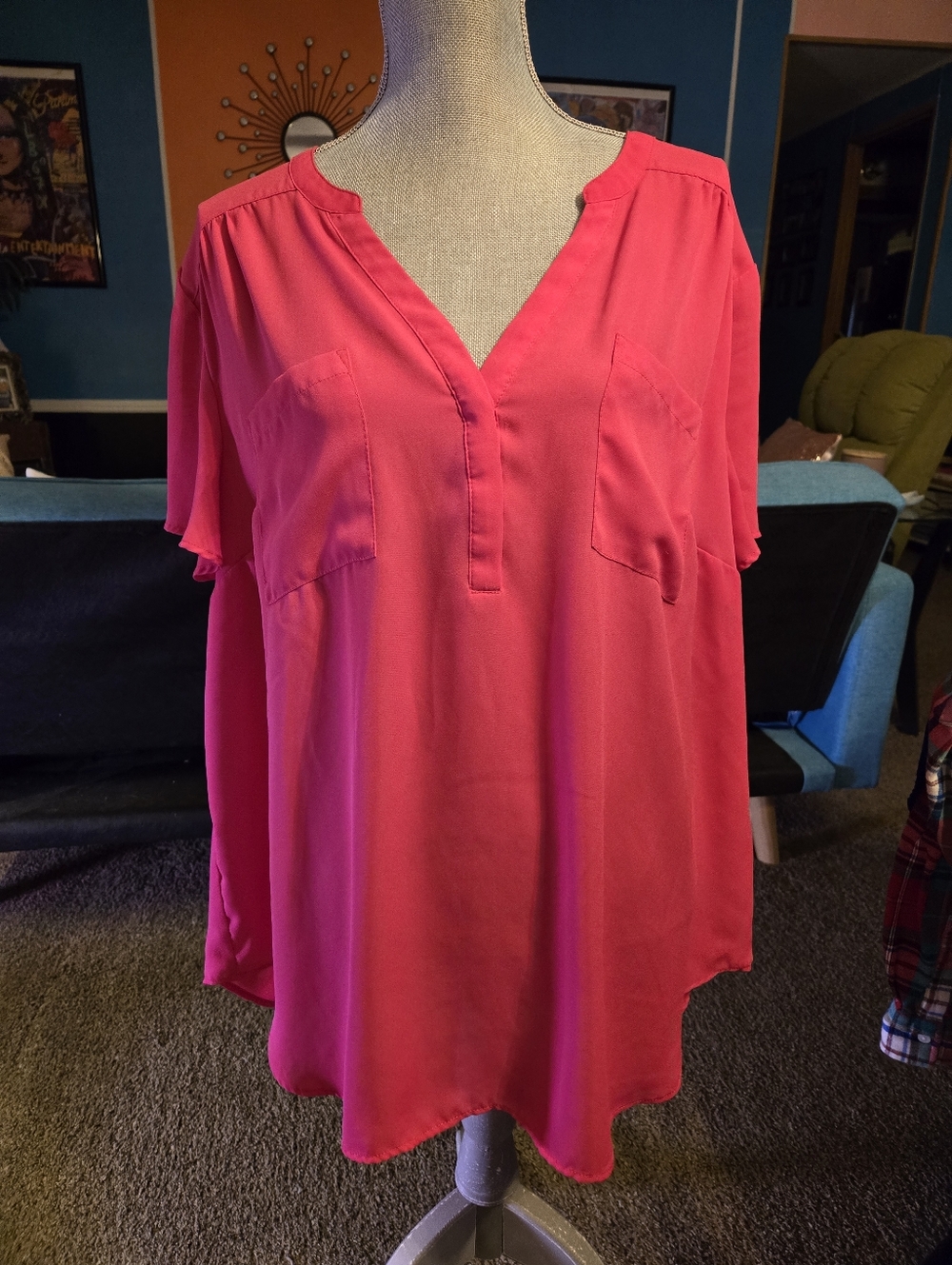 Torrid 3 Harper V Neck Flutter Sleeve Blouse Top Shirt US Plus Size 3x 22-24
